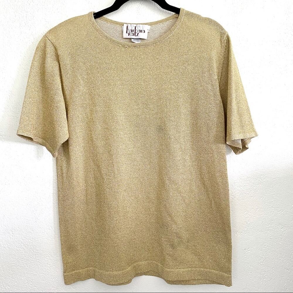 Vintage Barbara Katz Gold Short Sleeve Top Size Medium